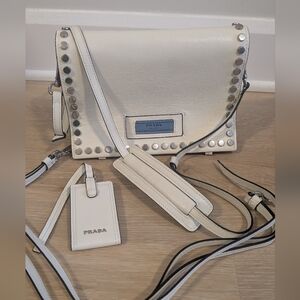 Prada Cream Crossbody Bag with Blue Accent
